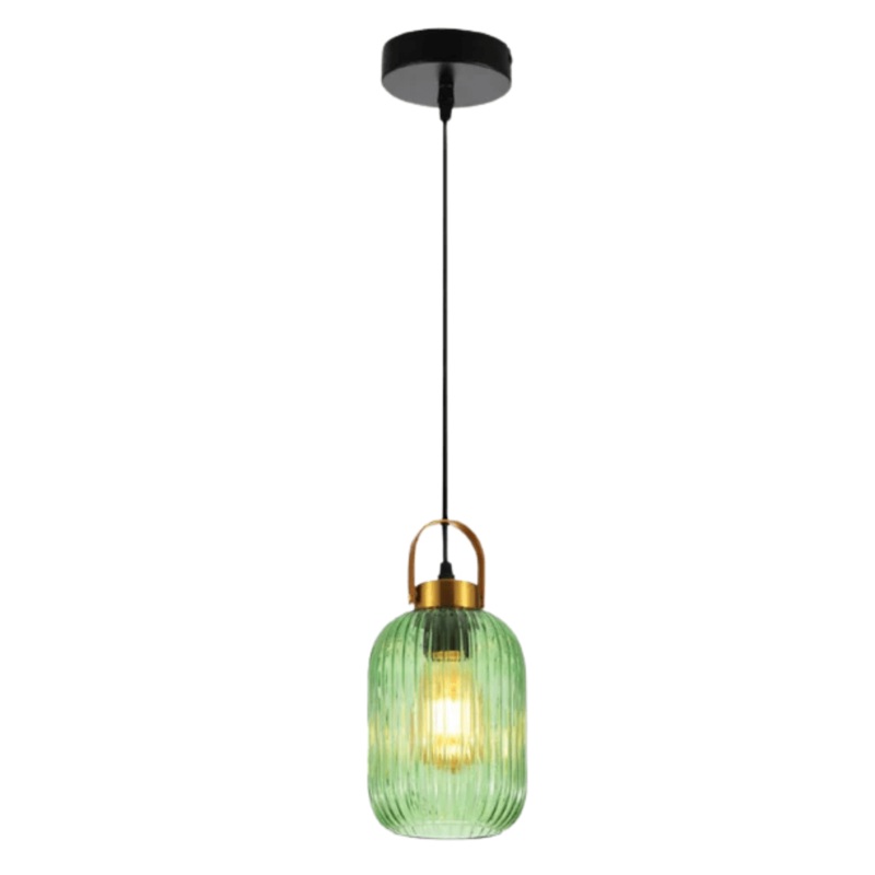 Sawyer Ribbed Maloto Lantern Green Glass E27 Pendant Ceiling Light – 140mm/300mm