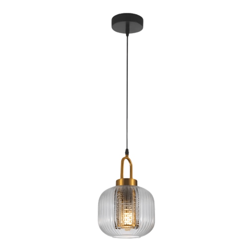 Sawyer Ribbed Reeded Lantern Clear Glass E27 Pendant Ceiling Light – D205mm