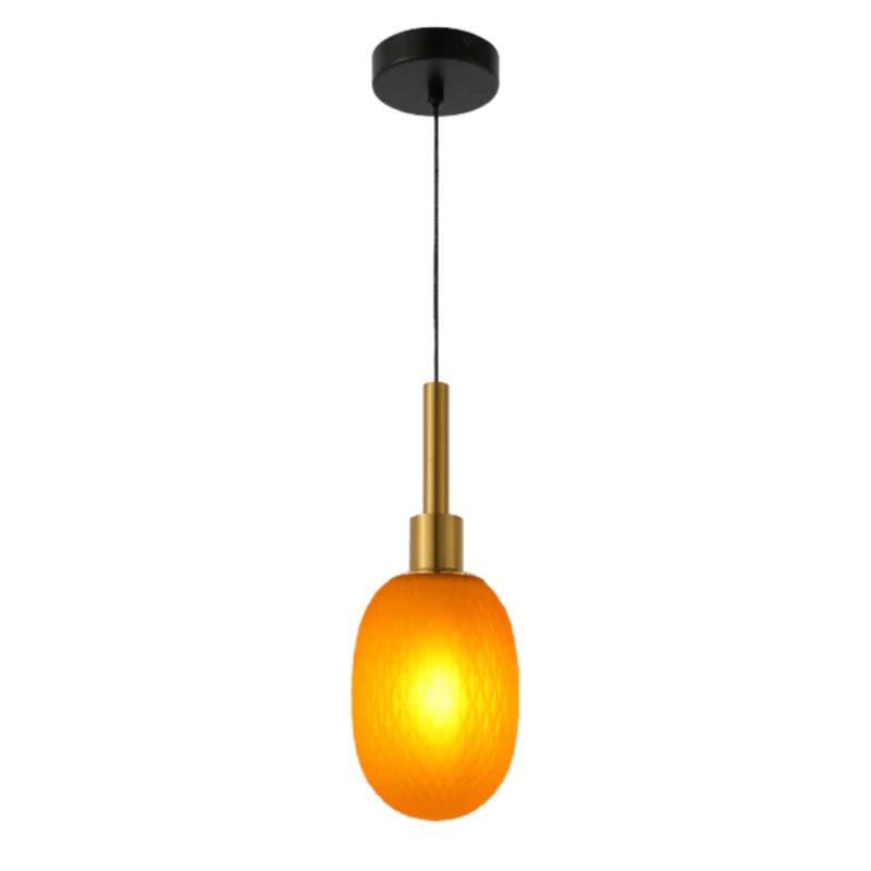 Small Opalescent Ellipsoid Pendant Light with Gold Detail – Smoky/Opal/Amber