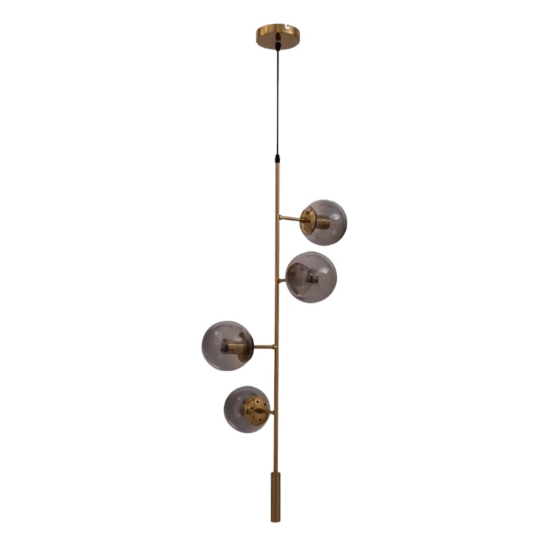 Smoky Globe Glass Gold Metal Body Upward Pendant Ceiling Light 4xE27