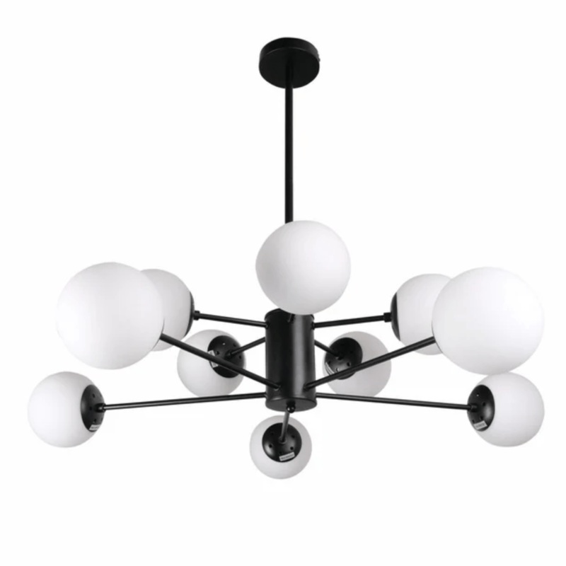 Snowflake Opal Globe Glass Black Body Ceiling Light E27 – 10 Lamps