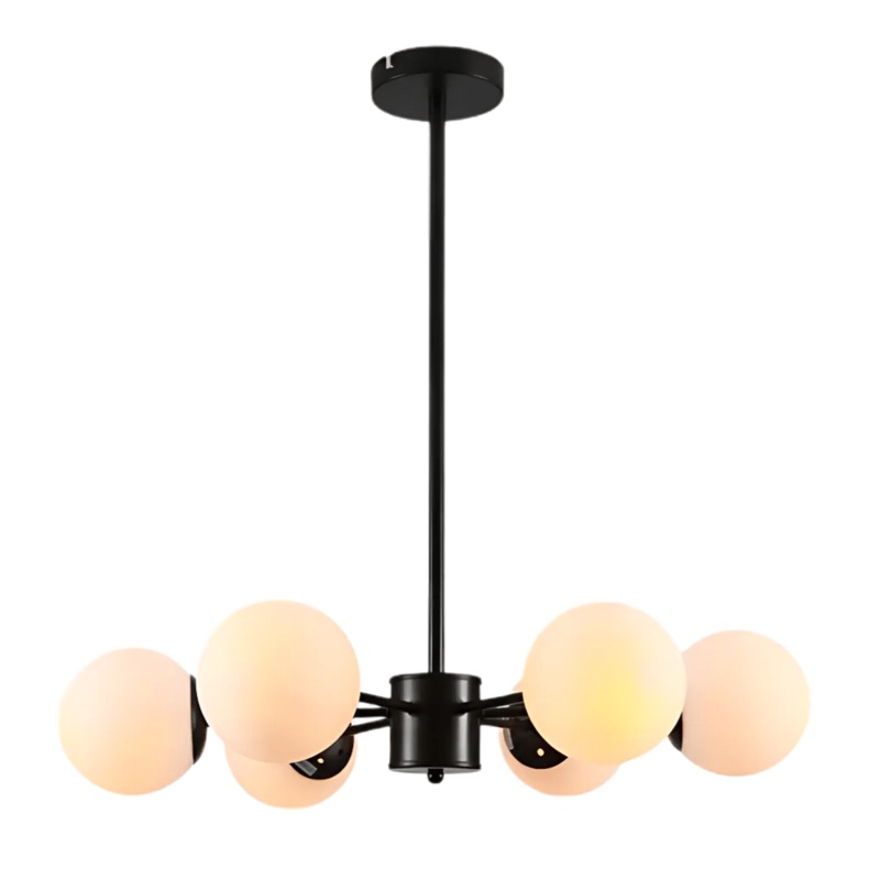 Snowflake Opal Globe Glass Black Body Ceiling Light E27 – 6 Lamps