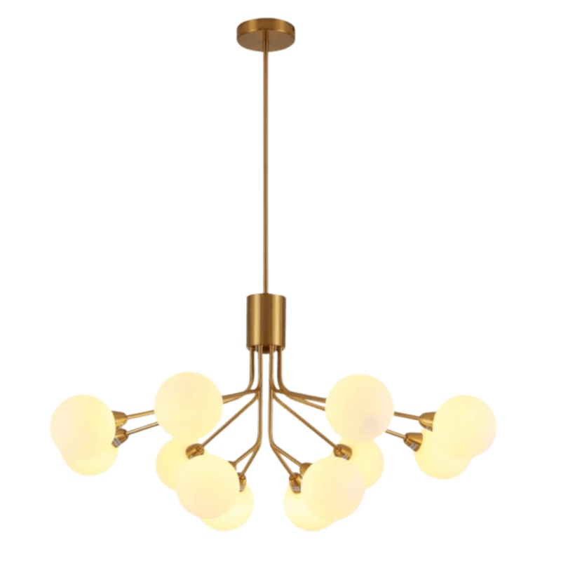 White Globe Glass Gold Arm Body Pendant Chandelier Ceiling Light G9 – 12 Globes