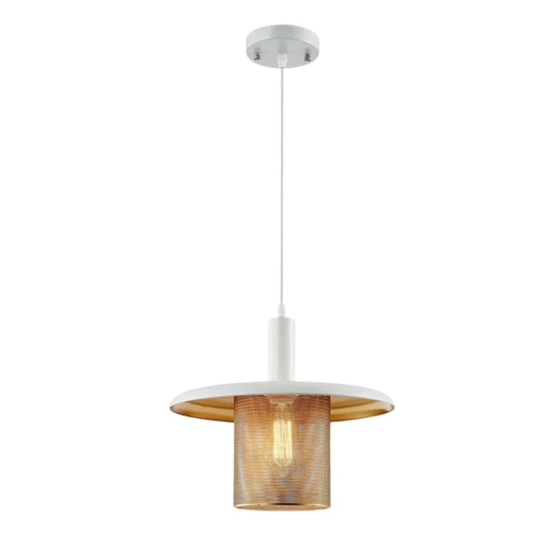 White Golden Metal Caged Flat Pendant Ceiling Light – D350mm/D450mm