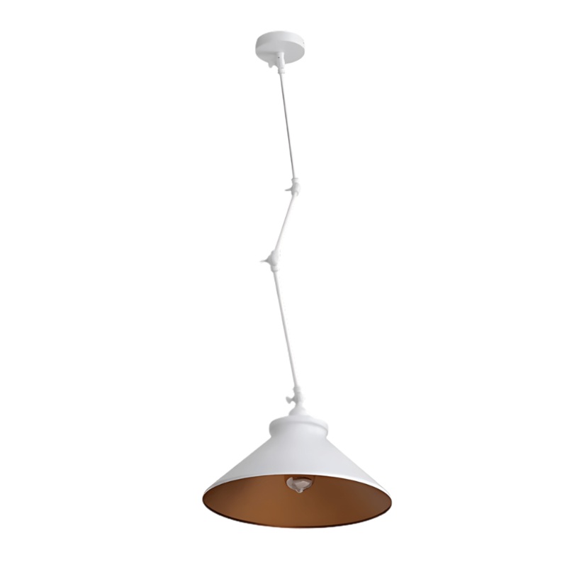 White Metal Hinged Funnel Pendant Ceiling Light E27