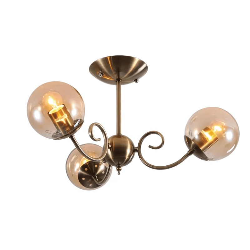 Amber 3 Lamp Globe Glass Vintage Retro Crystal Ceiling Light – 40W