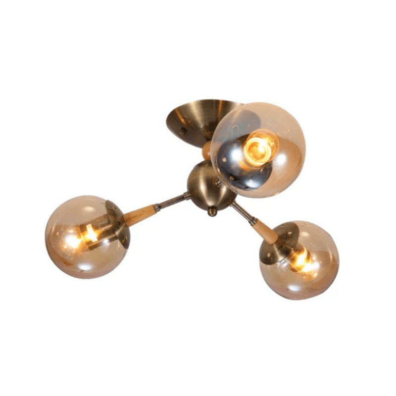 Amber 3 Lamp Globe Glass Vintage Retro Molecule Ceiling Light – 40W