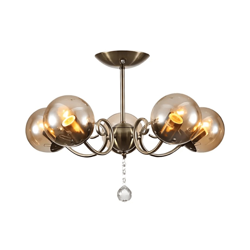 Amber 5 Lamp Globe Glass Vintage Retro Crystal Ceiling Light – 40W