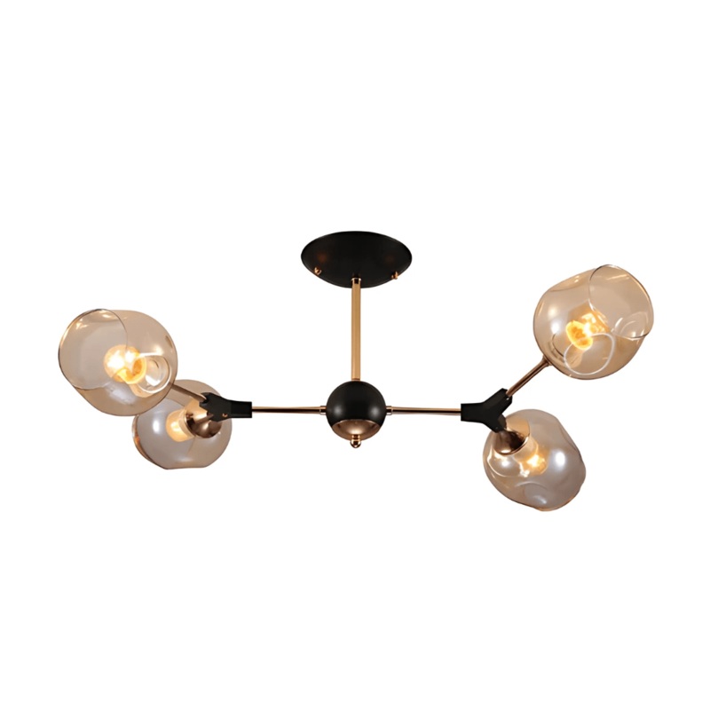 Amber Bell 4 Lamp Glass Sputnik Gold Semi Flush Ceiling Light – 40W