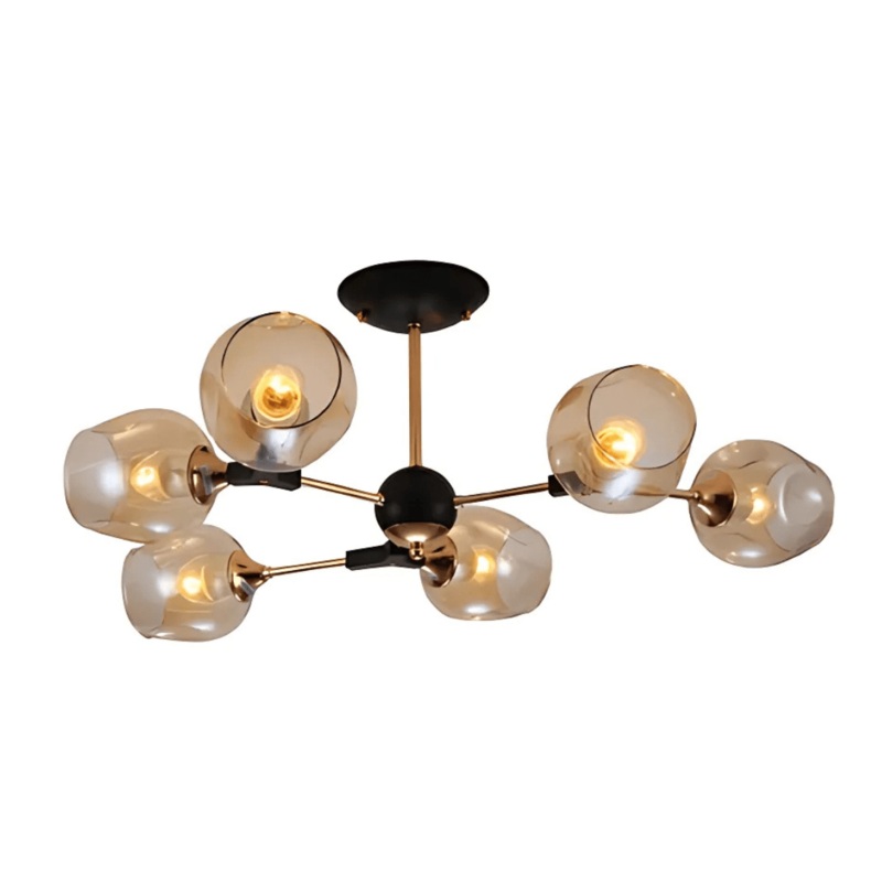 Amber Bell 6 Lamp Glass Sputnik Gold Semi Flush Ceiling Light – 40W