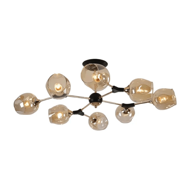 Amber Bell 8 Lamp Glass Sputnik Gold Semi Flush Ceiling Light – 40W