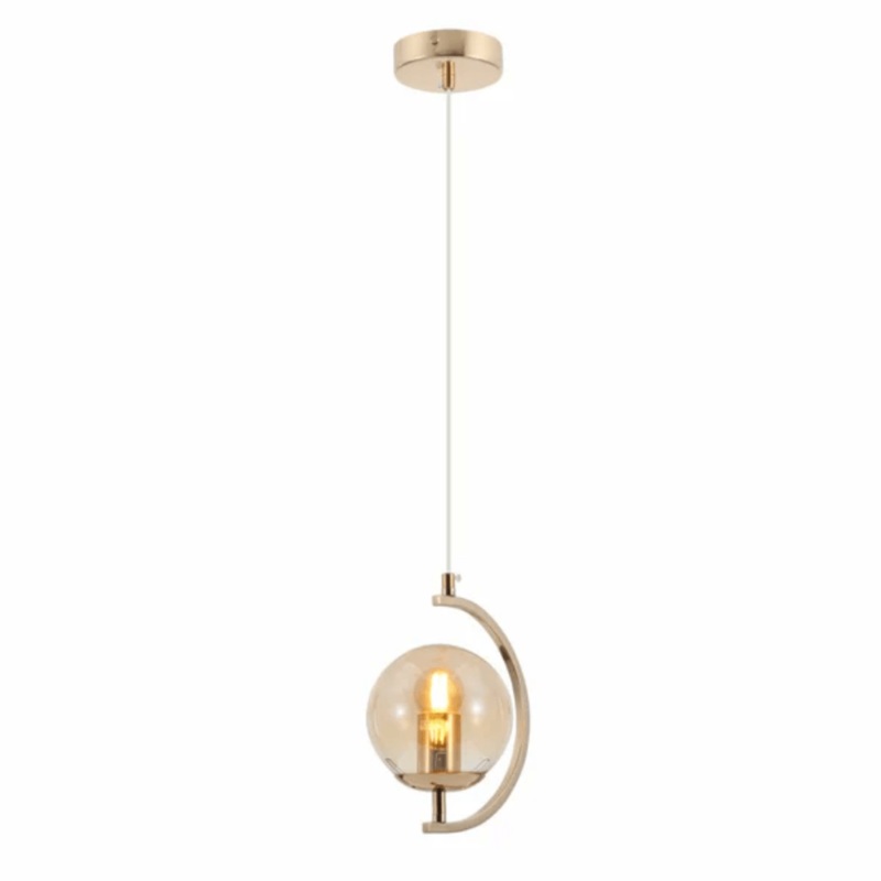 Amber Glass Globe Crescent Gold Modern Ceiling Pendant Light – 1 Lamp
