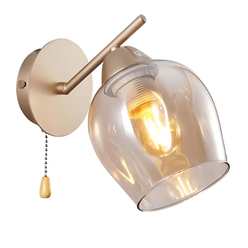 Amber Glass Metallic Gold Branch Twig Modern E27 Wall Light Fitting with Pull Down Switch