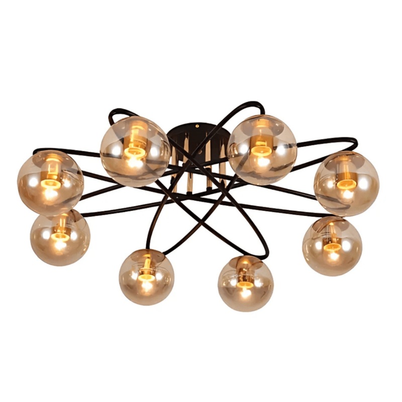 Amber Globe Glass Black Ellipse Metal Modern Semi Flush E27 Ceiling Light – 8 Lamps