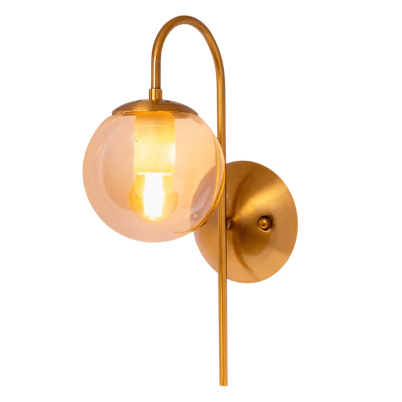 Amber Globe Glass Gold Aluminium Bronze Cane Metal Downward E27 Wall Light