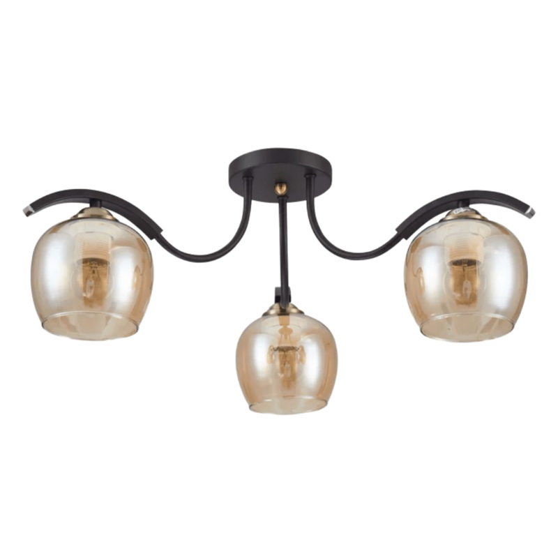 Amber New Glass Black Semi-Flush E27 Ceiling Light – 3 Lamps