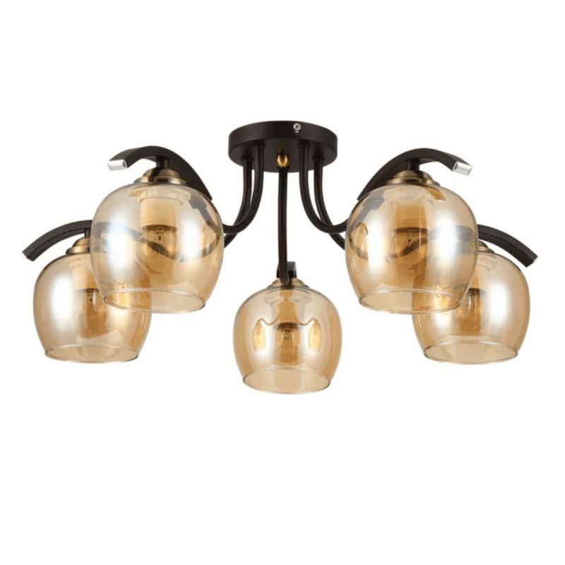 Amber New Glass Black Semi-Flush E27 Ceiling Light – 5 Lamps