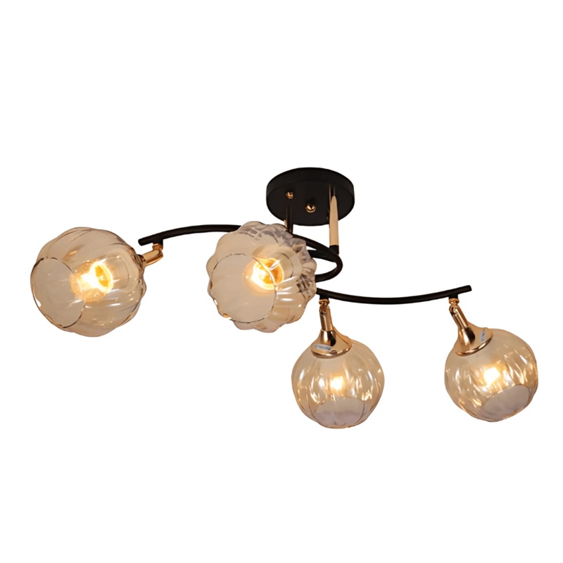 Amber Reeded 4 Lamp Globe Glass Vintage Retro Semi Flush Ceiling Light – 40W