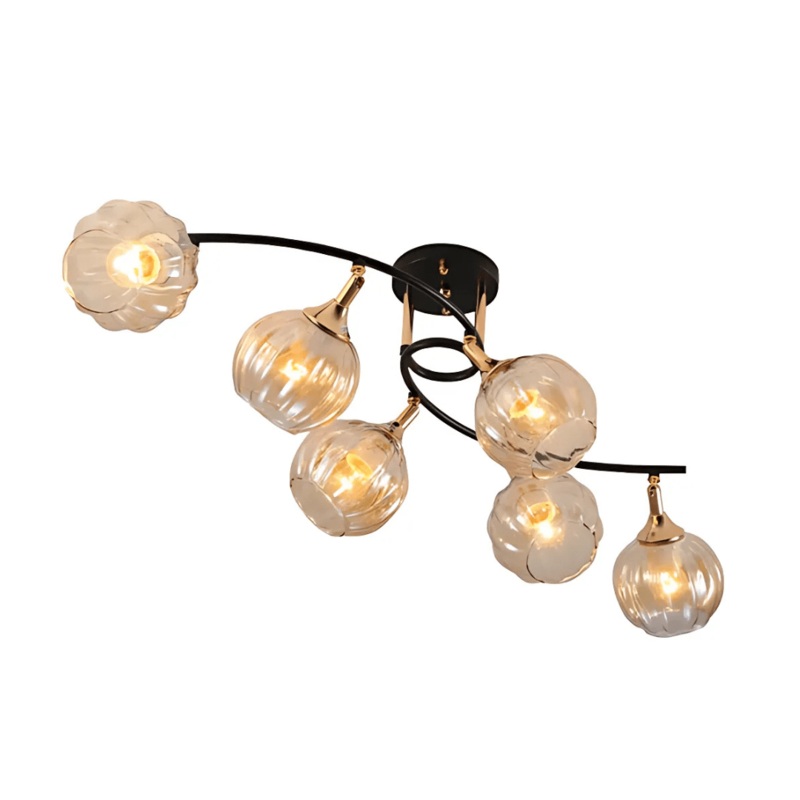 Amber Reeded 6 Lamp Globe Glass Vintage Retro Semi Flush Ceiling Light – 40W