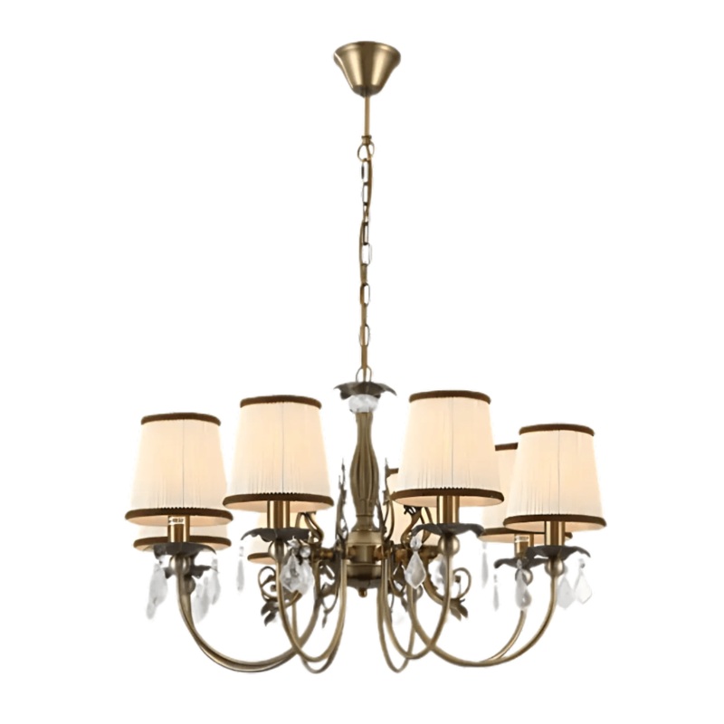 Antique Brass Finishing Off White Shade Candle Vintage Crystal E14 Ceiling Light