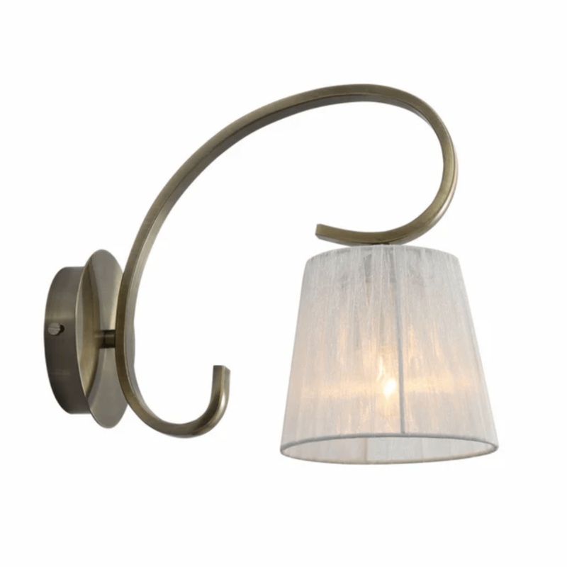 Antique Brass Metal Body Rice White Fabric Shade Lantern Wall Light