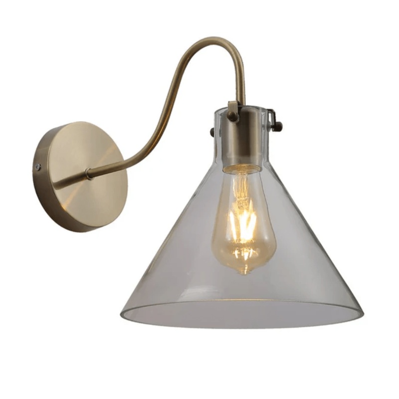 Antique Brass Metal Clear Glass Funnel Wall Light E27 Fitting