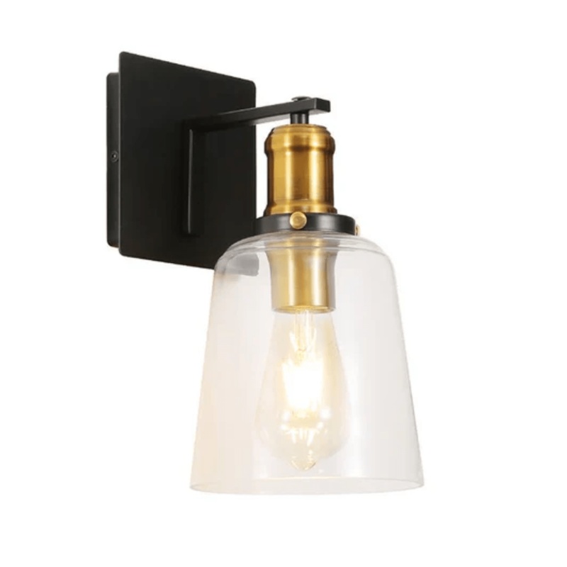 Black Body Clear Glass Cone Wall Light E27 Fitting