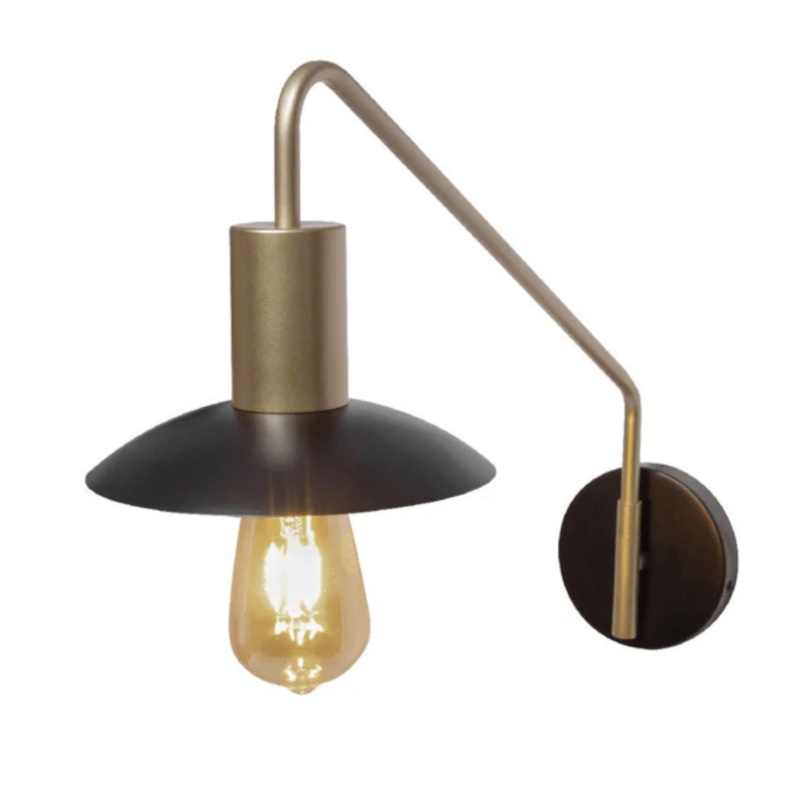 Black Gold Metal Flat Wall Light E27 Fitting
