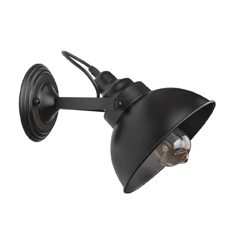 Black Metal Hinged Dome Wall Light E27 Fitting