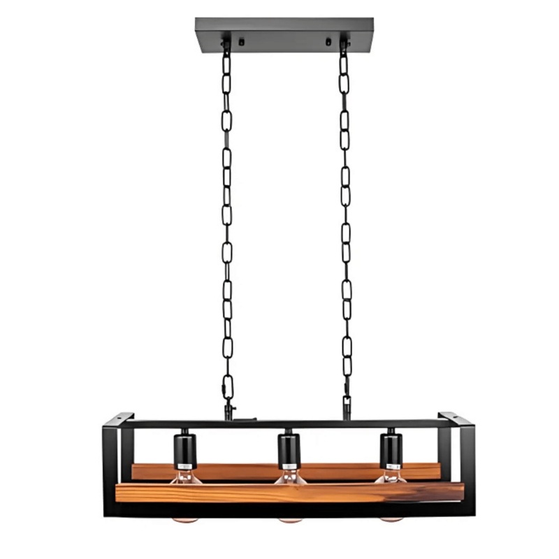 Black Metal Wood Cuboid Island E27 Chandelier Ceiling Light – 3 Lamps