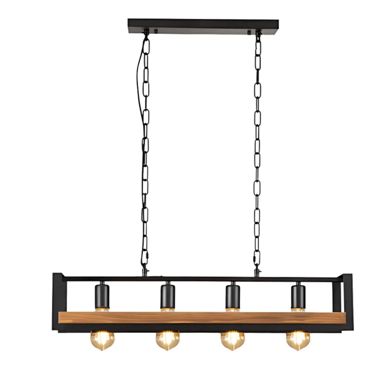 Black Metal Wood Cuboid Island E27 Chandelier Ceiling Light – 4 Lamps