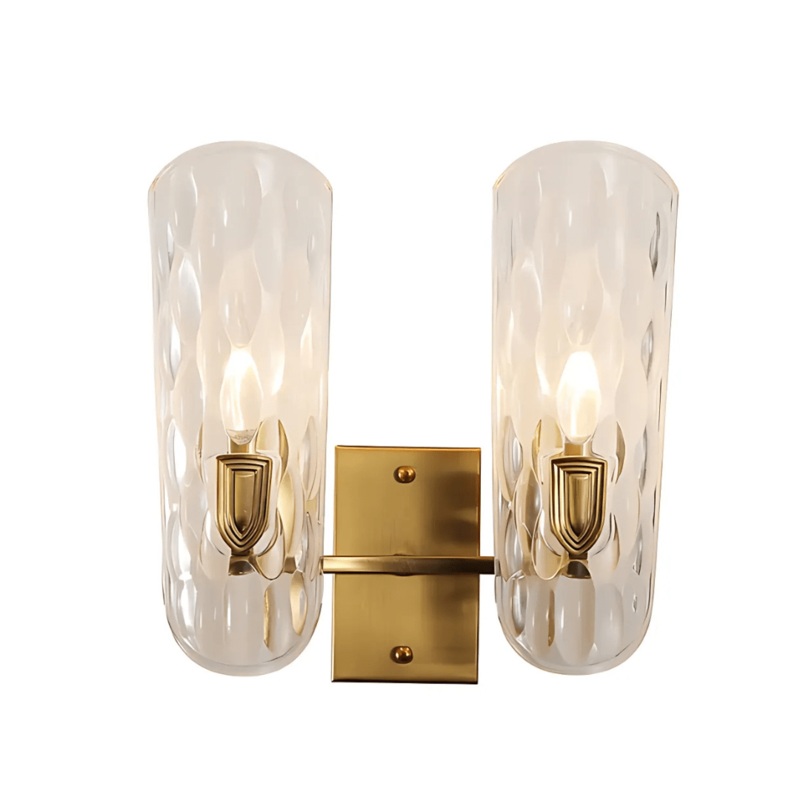 Brushed Brass Metal Clear Textured Glass Double Lamp Wall Light – 40W