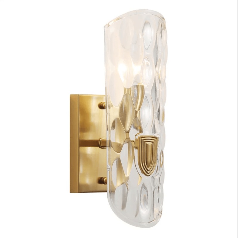 Brushed Brass Metal Clear Textured Glass Single Lamp Wall Light – 40W