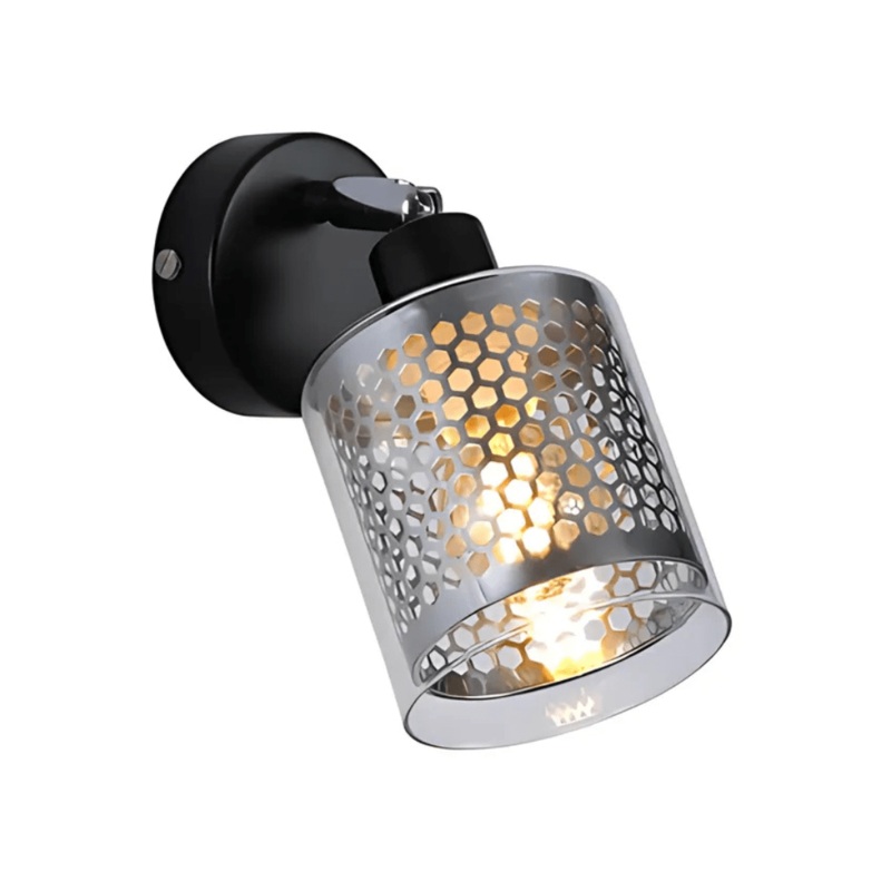 Chrome Honeycomb Shade 1 Lamp Black Body Semi Flush E14 Ceiling and Wall Light