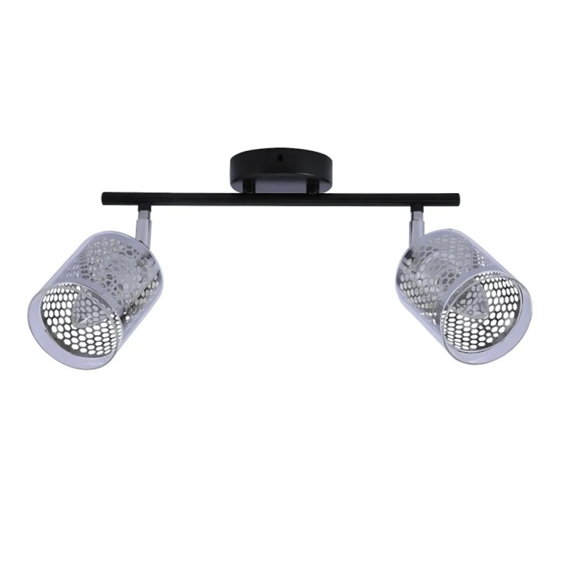Chrome Honeycomb Shade 2 Lamp Black Body Semi Flush E14 Ceiling and Wall Light