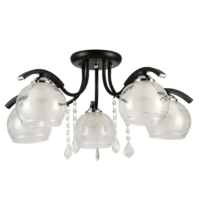 Clear Opal Double Layer Bell 5 Lamp Glass Semi Flush Ceiling Light – 40W