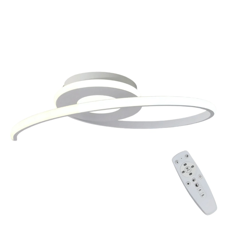 Contemporary Nordic Scandinavian LED Spiral White Flush Ceiling Light with Remote Control – 30W