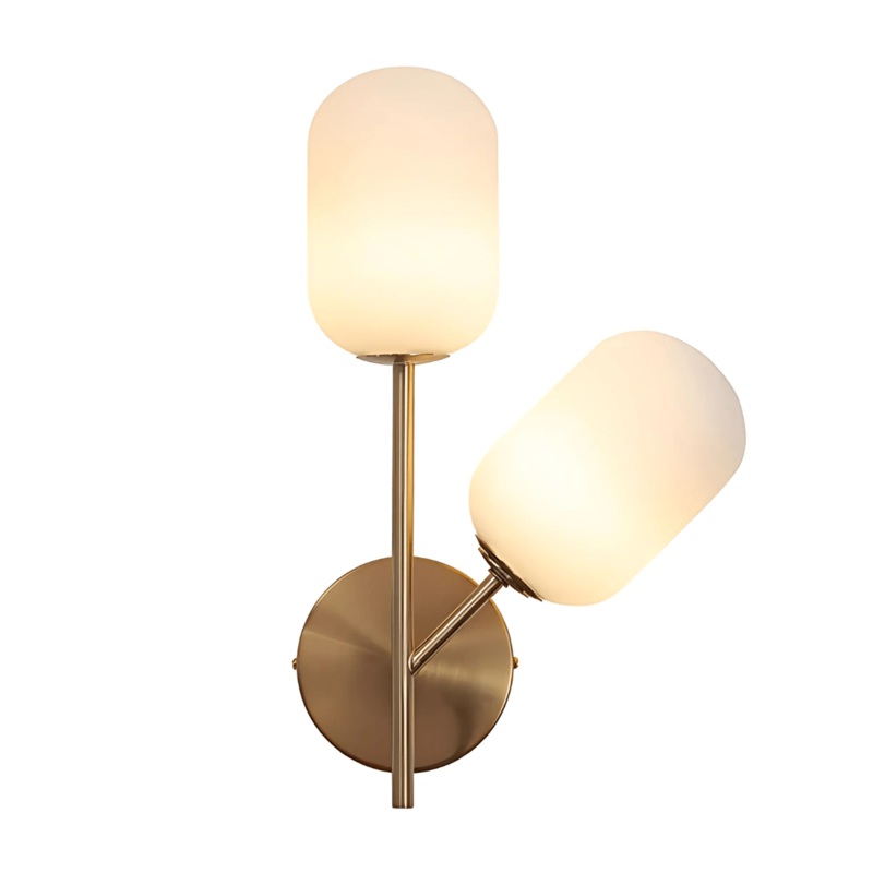 Double Lamp Gold Aluminium Bronze Metal Opal Glass Cylinder Wall Light – G9