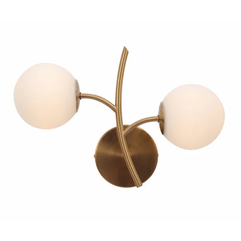 Double Lamp Gold Aluminium Bronze Metal Opal Glass Globe Wall Light – 20W