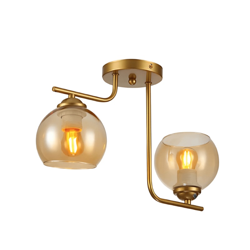 Gold 2 Lamp L shape Metal Amber Dome Glass Ceiling Light – 40W