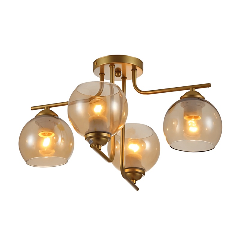 Gold 4 Lamp L shape Metal Amber Dome Glass Ceiling Light – 40W