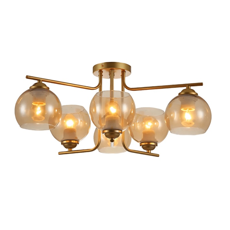 Gold 6 Lamp L shape Metal Amber Dome Glass Ceiling Light – 40W
