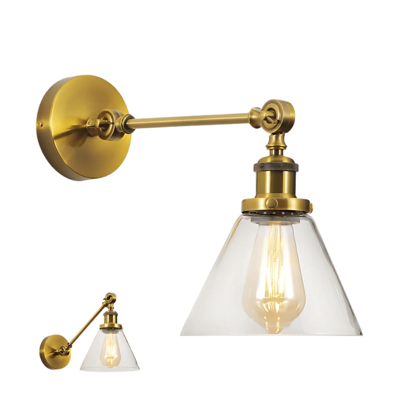 Gold Aluminium Bronze Hinged Body Clear Glass Funnel Wall Light – 40W