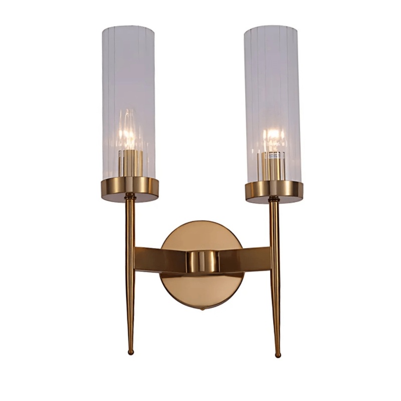 Gold Aluminium Bronze or Black Clear Reeded Cylinder Glass Wall Sconce Light