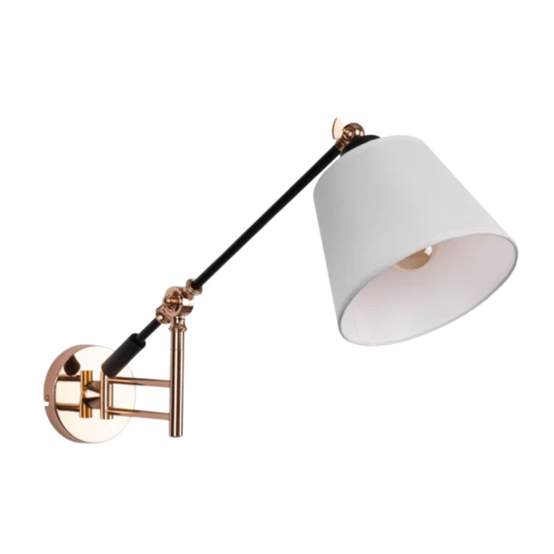 Golden Black Metal Swing Arm Hinged White Frustum Wall Light E27 Fitting