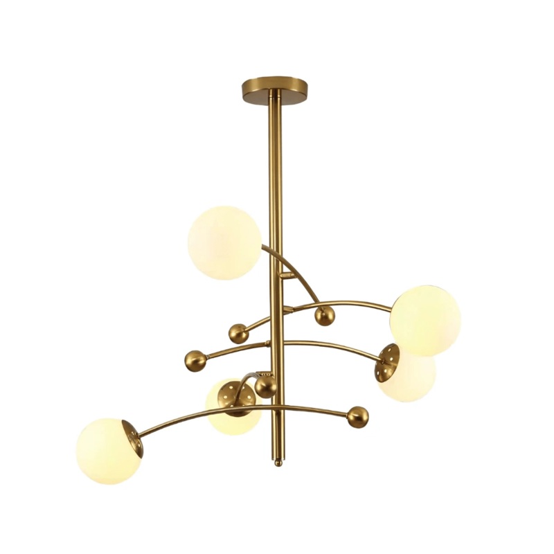 Mace Opal Globe Glasses Gold Metal Sputnik Chandelier Ceiling Light – 20W