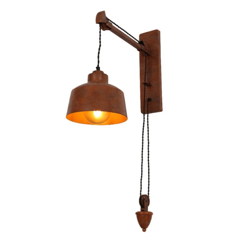 Old Brown Metal Pulley Step Wall Light E27 Fitting