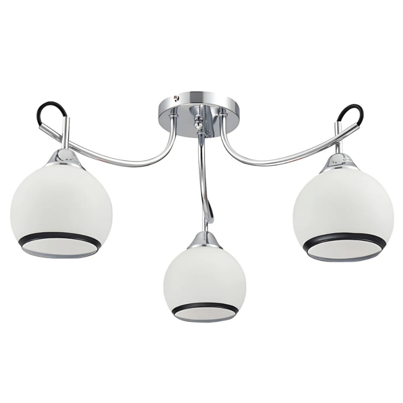 Opal Dome 3 Lamp Glass Chrome Metal Semi Flush Ceiling Light – 40W