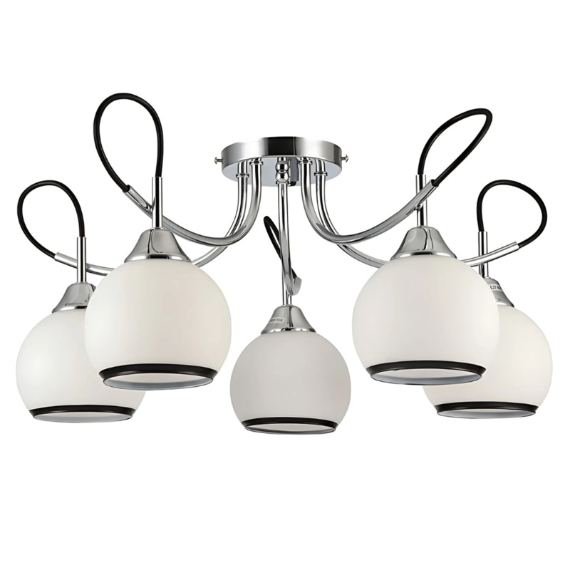 Opal Dome 5 Lamp Glass Chrome Metal Semi Flush Ceiling Light – 40W