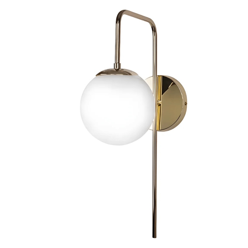 Opal Globe Glass Cane Gold or Black Metal Downward Wall Light